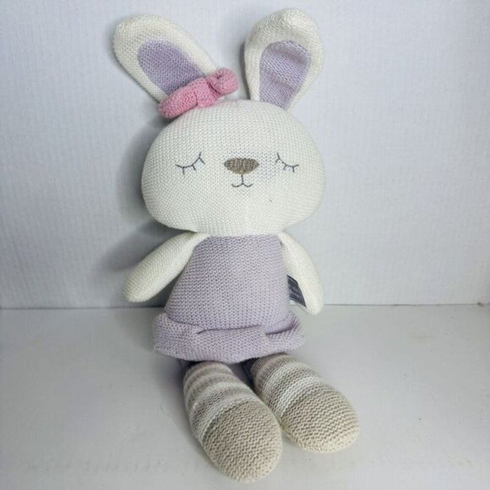 Knit Baby Bunny Rabbit Plush Living Textiles Thermal Rattle 16 Inches 2017